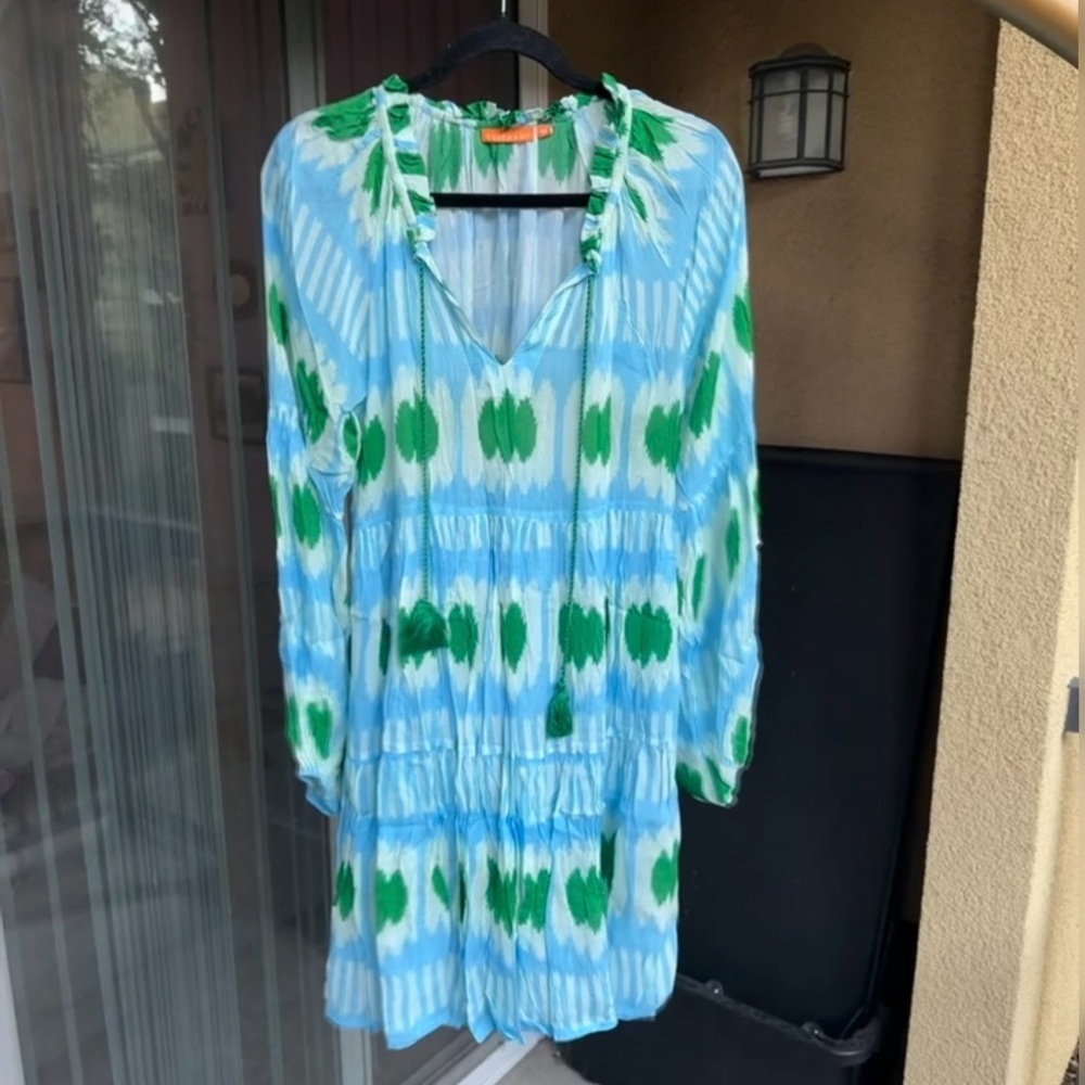 Oliphant Blue and Green Long Sleeve Dress